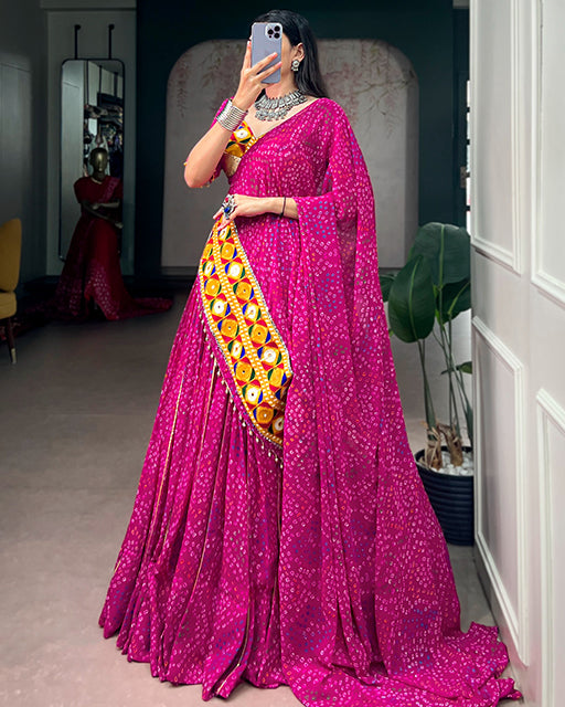 Designer Rani Pink Color Georgette Bandhani Print Navratri Lehenga Choli