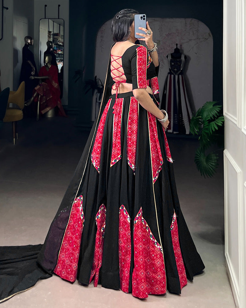 Black And Pink Color Pure Rayon Navratri Lehenga Choli