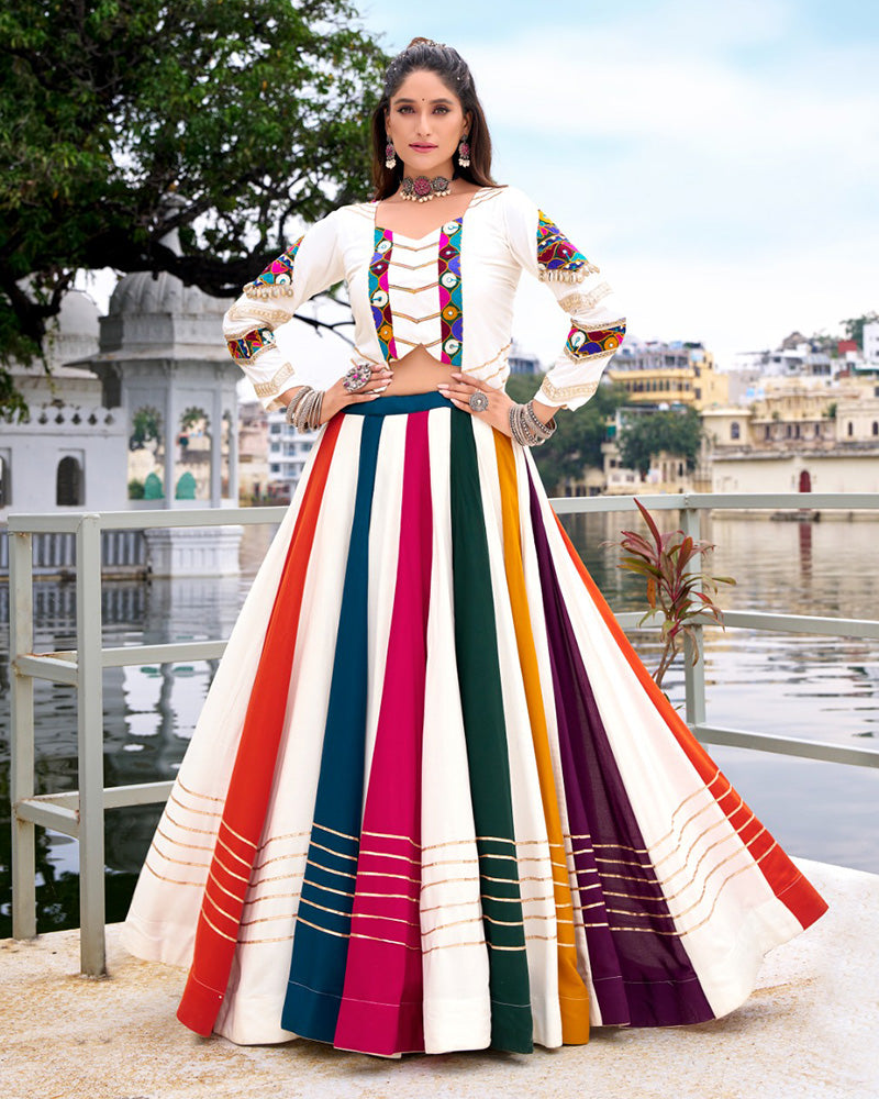 Ethnic Rayon Gamthi Embroidery Multi-Color Navratri Lehenga Choli