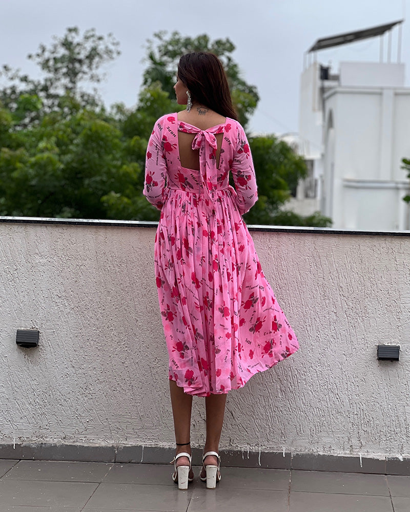 Pink Color Georgette Floral Printed Tunic