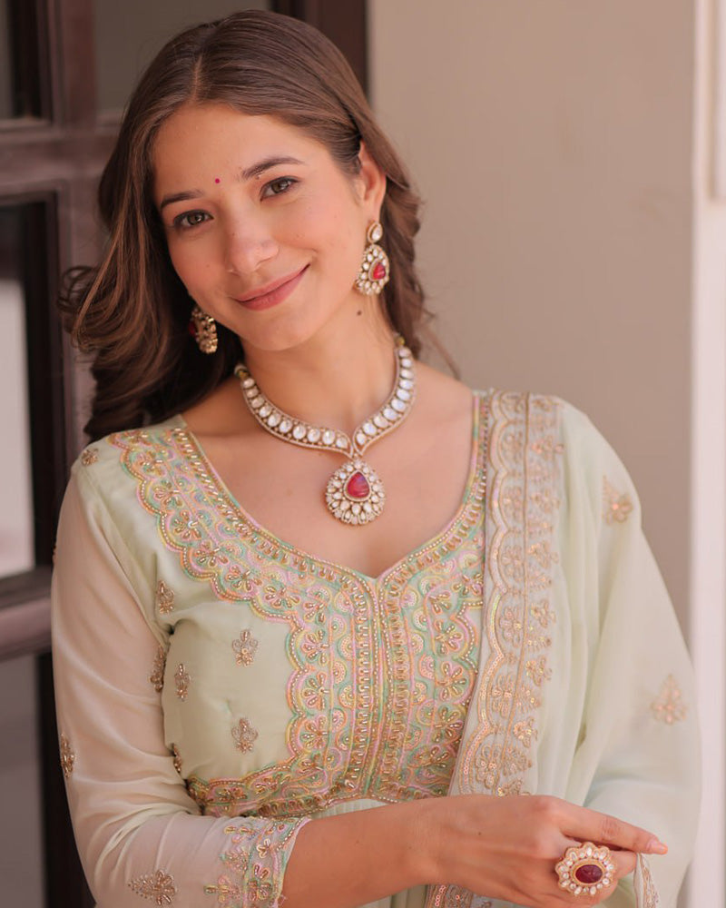 Pista Color Star Georgette Embroidered Gown