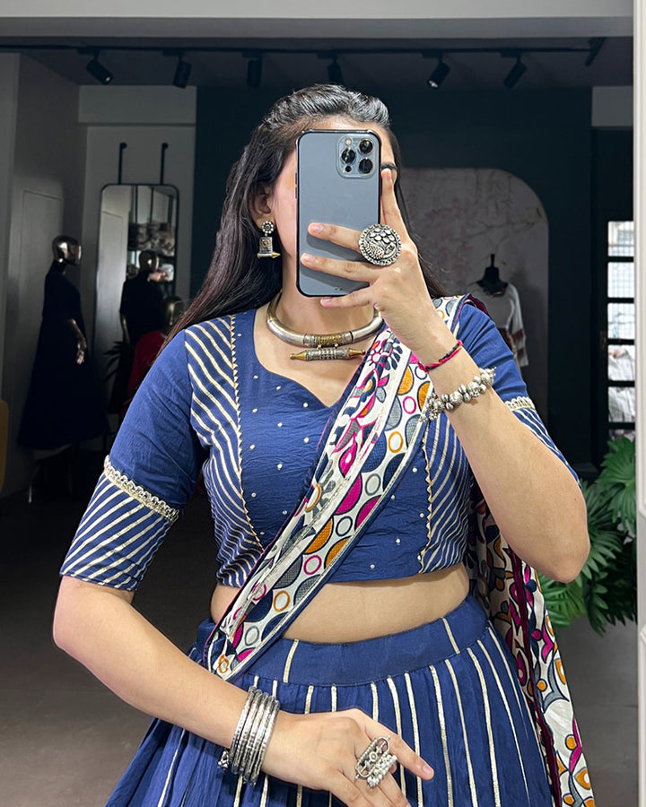 Traditional  Firozi Color Chanderi Navratri Lehenga Choli