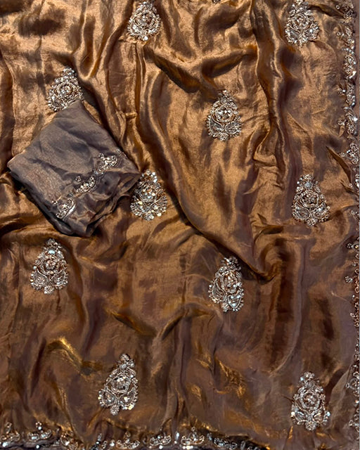 Orange Color Fancy Fandy Silk Sequins saree