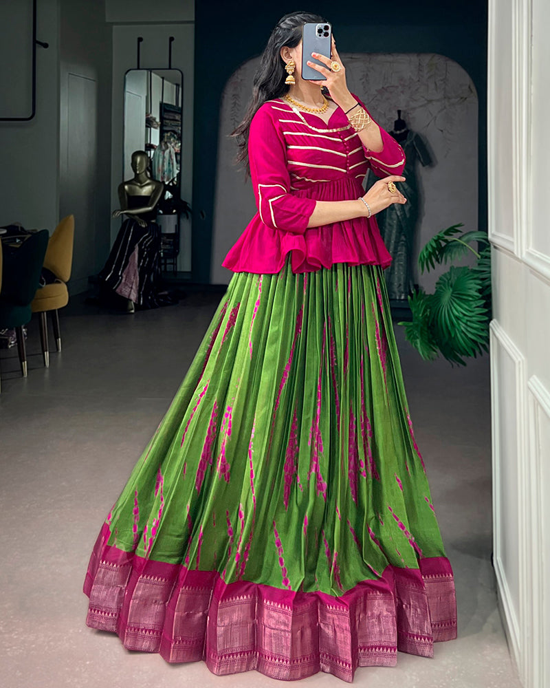 Pink Color Dola Silk Shibori Printed Lehenga Choli