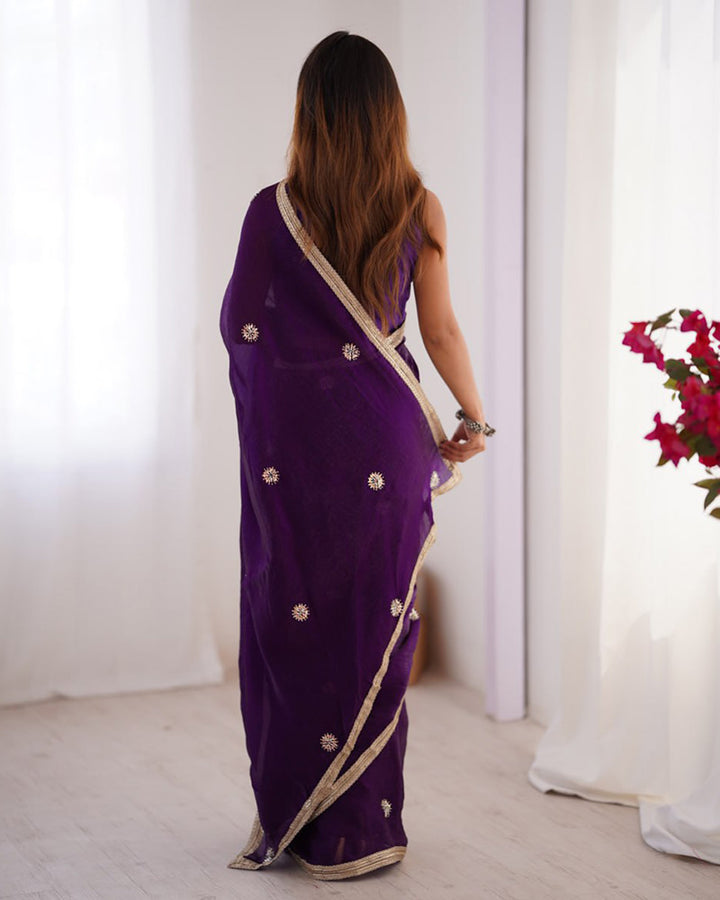 Purple Color Smooth Fandy Embroidered Saree