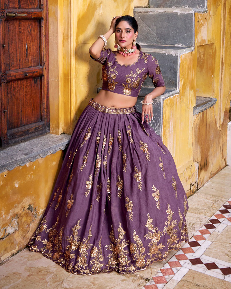 Onion Color Chocolate Crush Embroidered Lehenga Choli