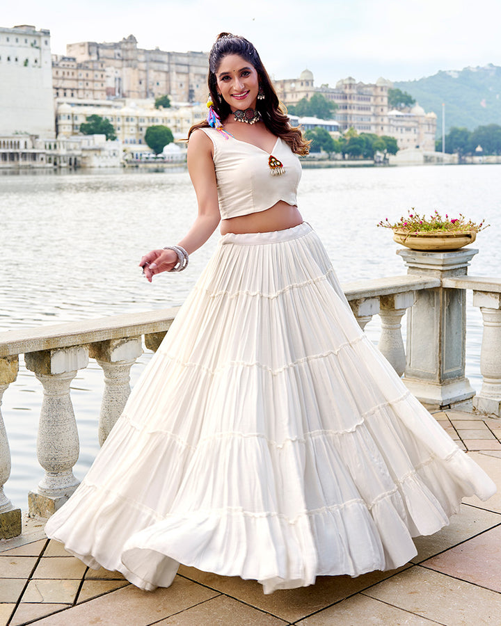 Elegant White Color Pure Rayon Navratri Lehenga Choli