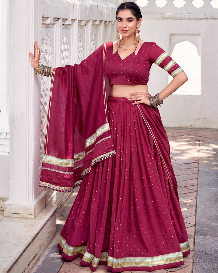 Classic Maroon Color Pure Chanderi Navratri Lehenga Choli