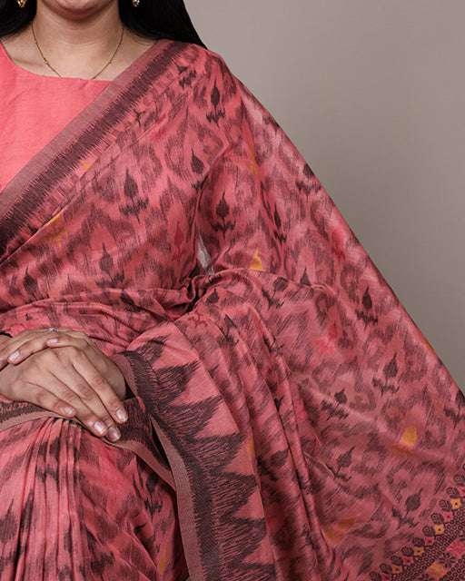 Orange Color Thread Weaving Poly Cotton Saree