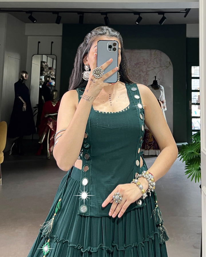 Traditional Green Color Pure Marbel Navratri Lehenga Choli