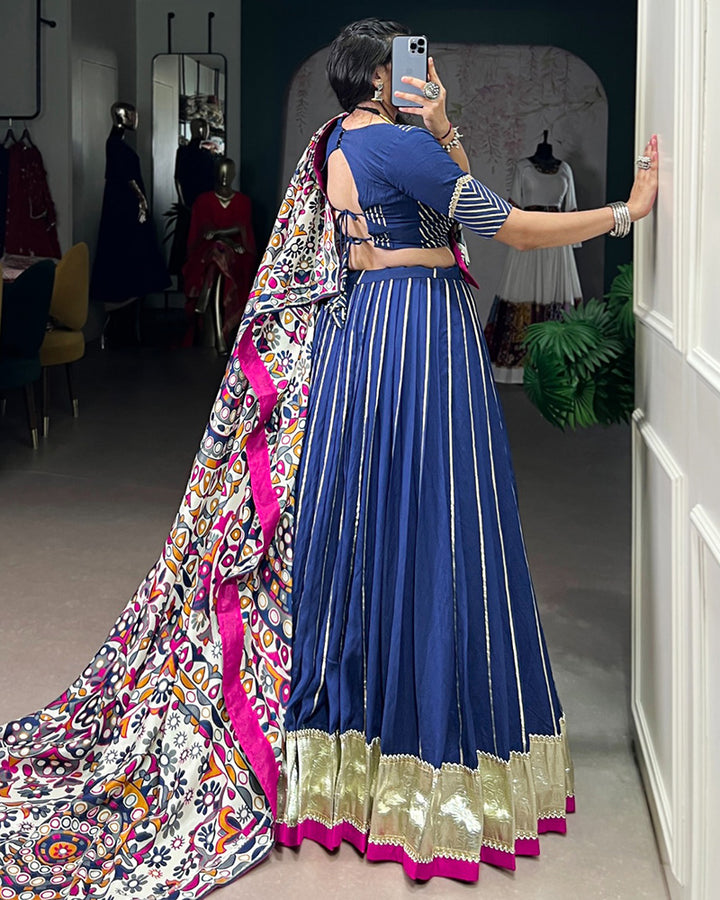 Traditional  Firozi Color Chanderi Navratri Lehenga Choli