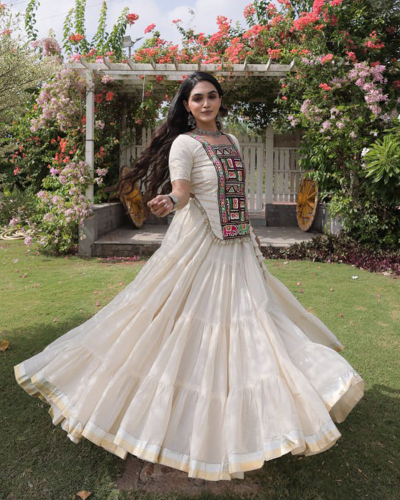 Four Color Kora Cotton Navratri Lehenga Set