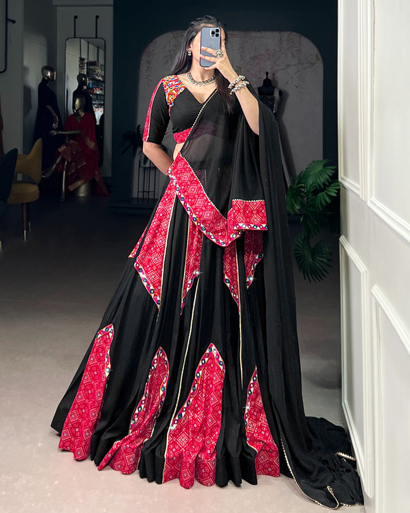 Black And Pink Color Pure Rayon Navratri Lehenga Choli