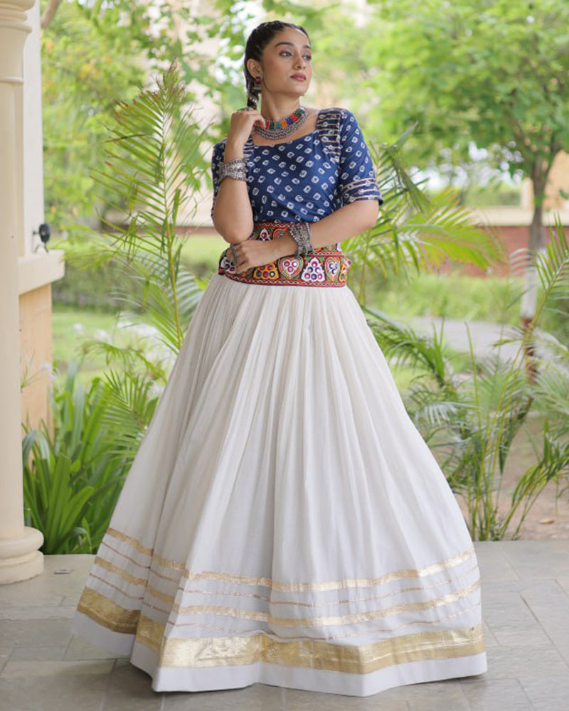 Four Color Kora Cotton With Gota Patti Work Navratri Lehenga Set