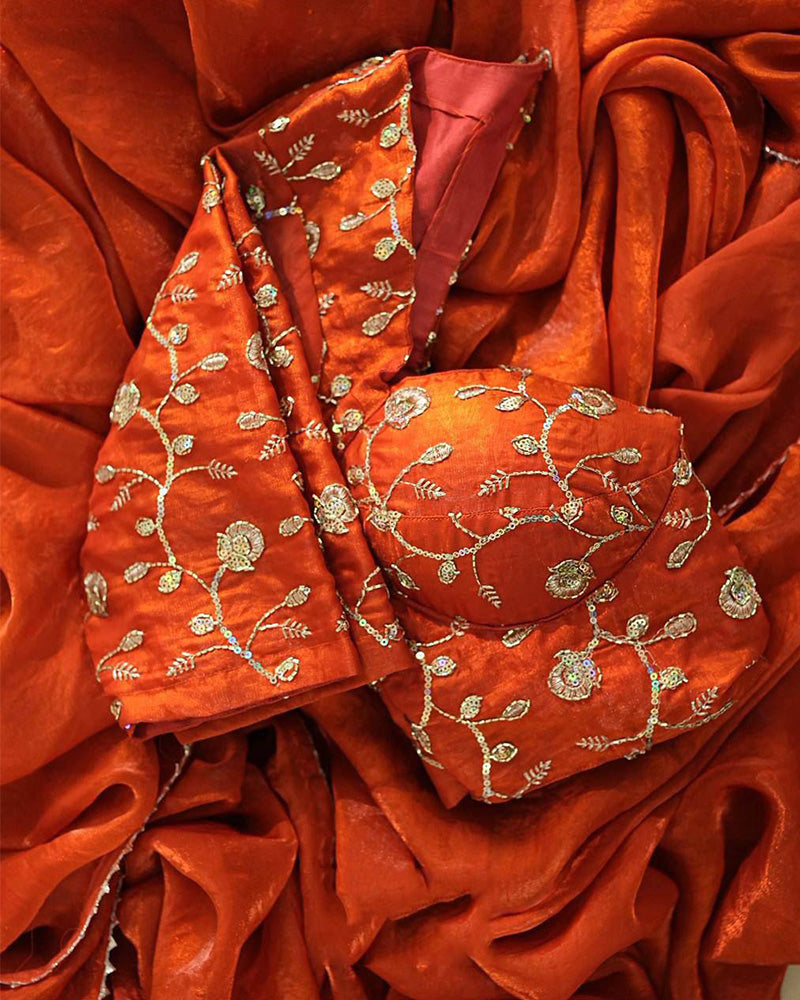 Orange Color Pure Space Silk Saree