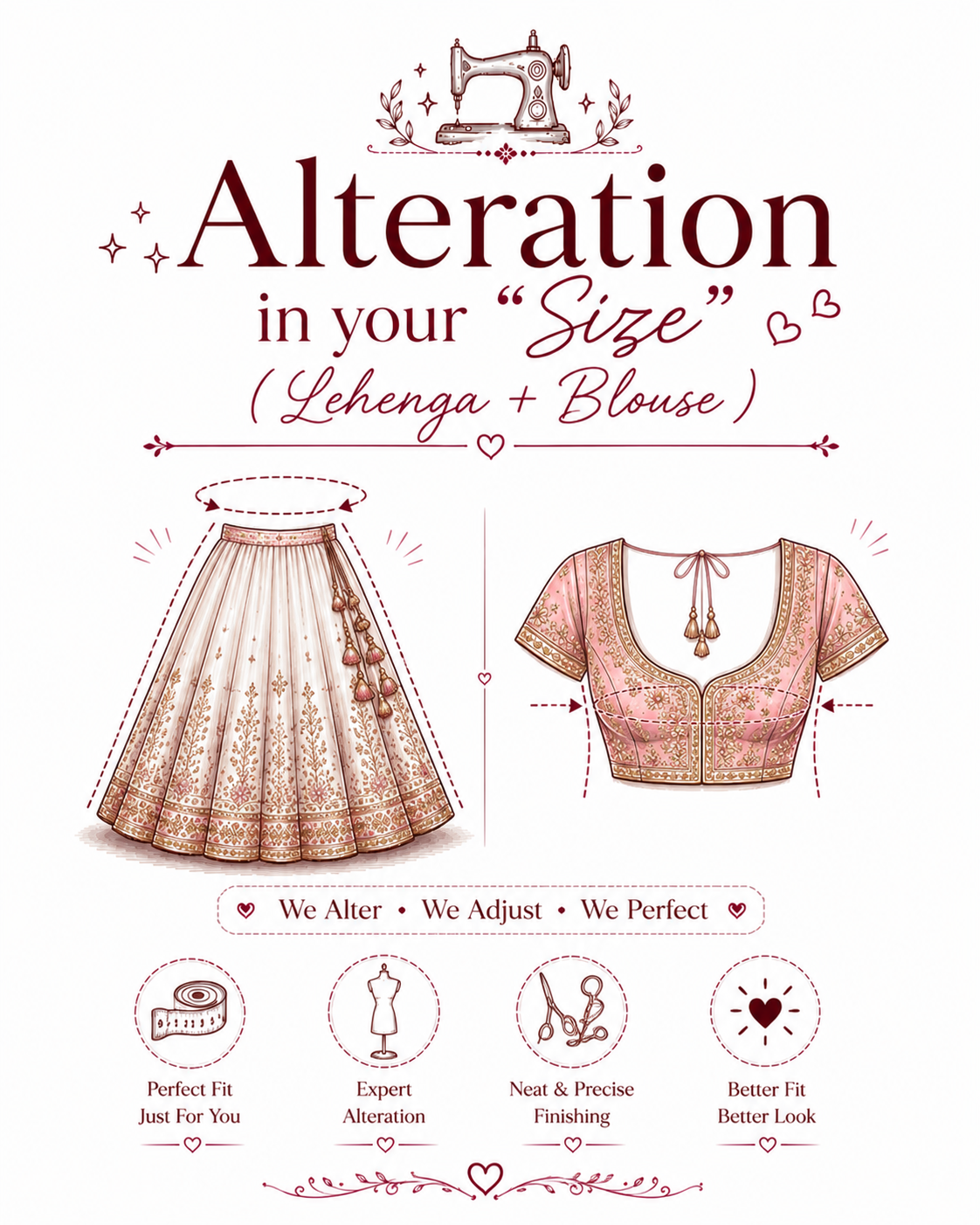 Alteration in your "Size" ( Lehenga + Blouse )