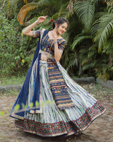 Designer Blue-Off White Color Cotton Printed Lehenga Choli