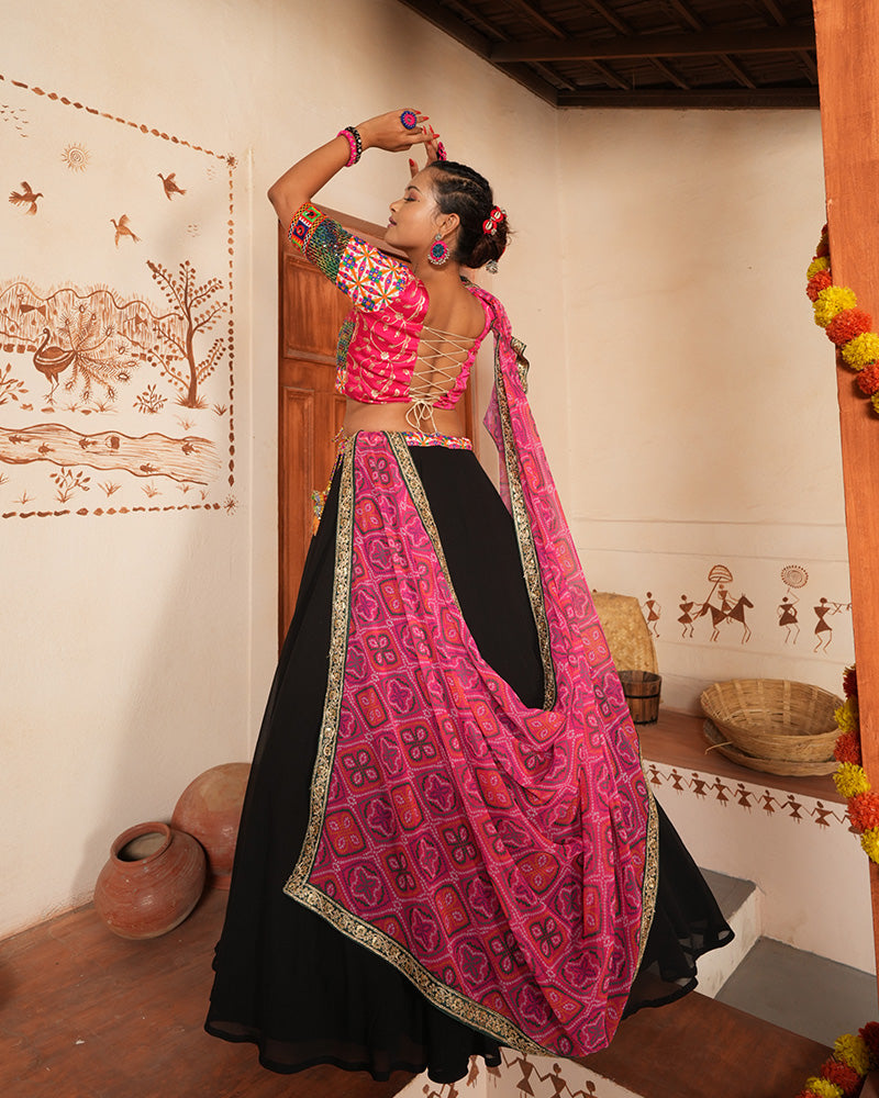 Designer Embroidered Black Color Georgette Navratri Lehenga Choli