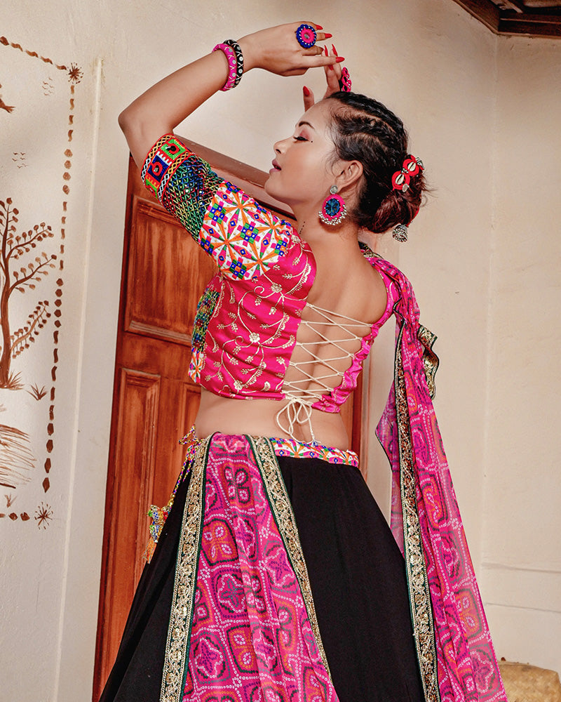 Designer Embroidered Black Color Georgette Navratri Lehenga Choli