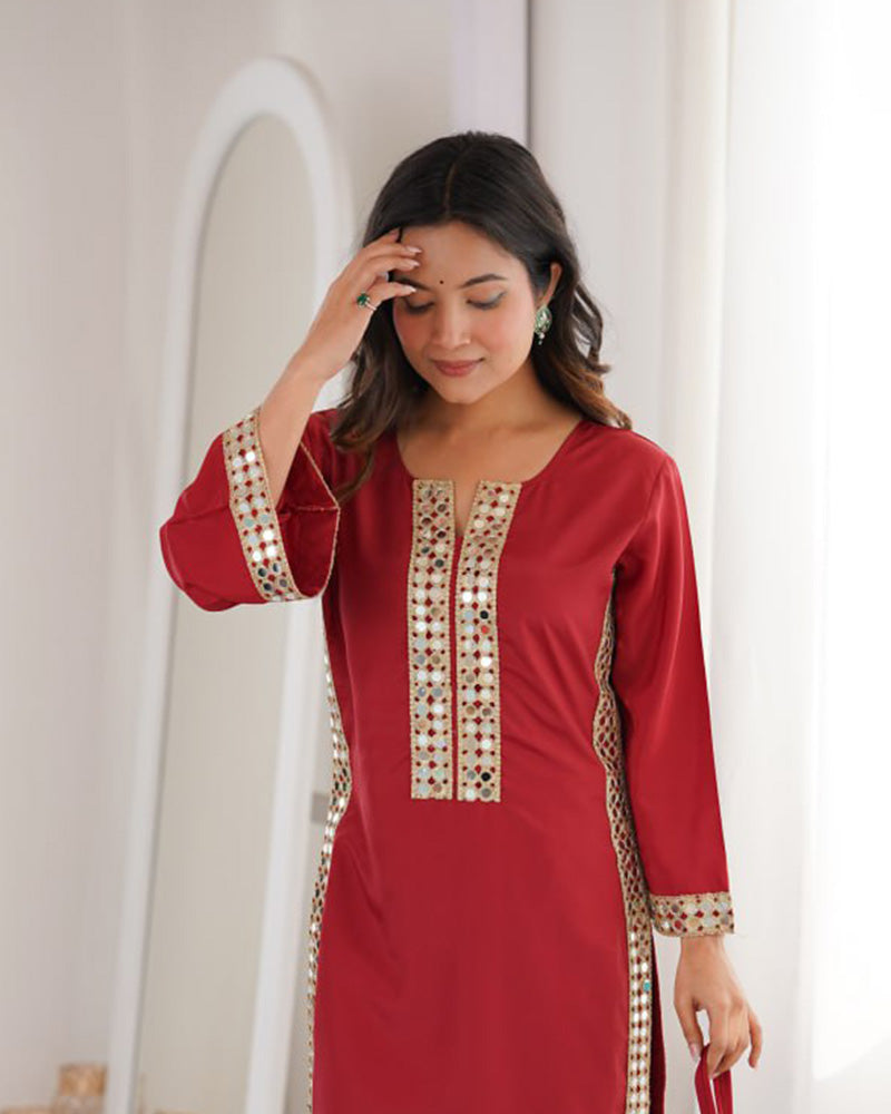 Maroon Color Natural Crape Kurti Suit