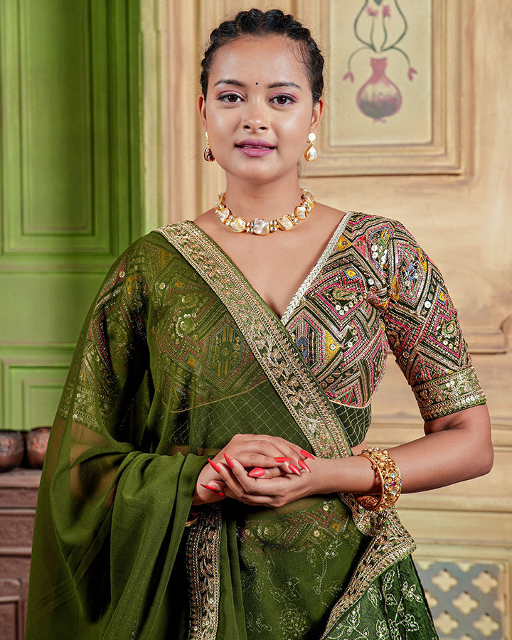 Designer Embroidered Green Color Modal Silk Lehenga Choli