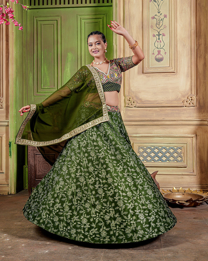 Designer Embroidered Green Color Modal Silk Lehenga Choli