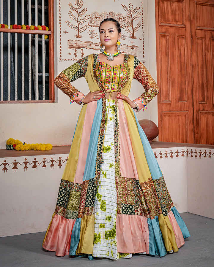 Western Style Multi Color Rayon Cotton Embroidered Lehenga Choli