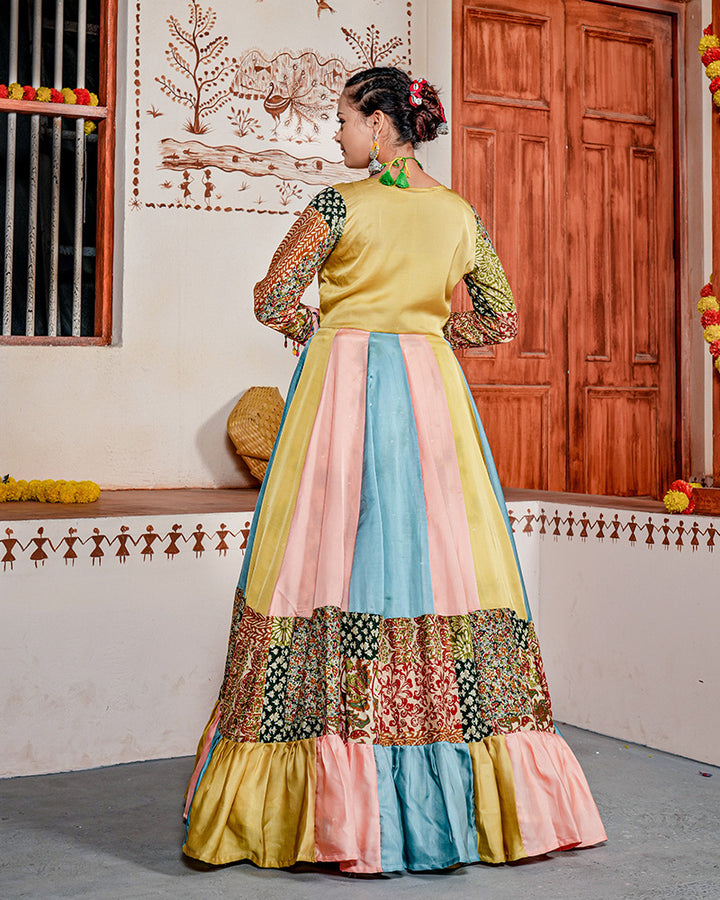 Western Style Multi Color Rayon Cotton Embroidered Lehenga Choli