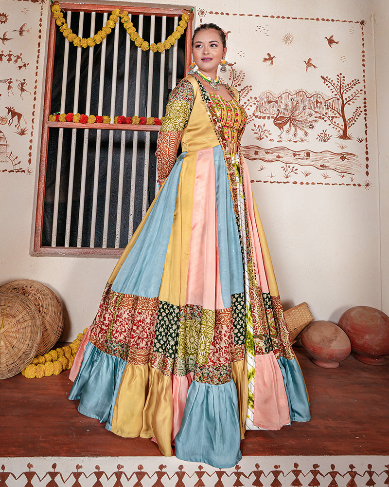 Western Style Multi Color Rayon Cotton Embroidered Lehenga Choli