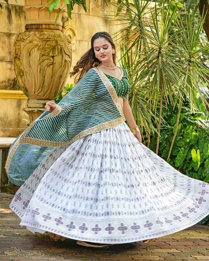 Designer White Color Foil Printed Chinon Lehenga Choli