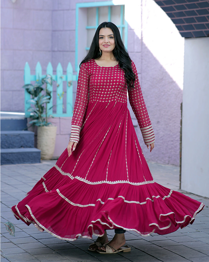 Pink Color Designer Zari Embriderd work Anarkali Gown