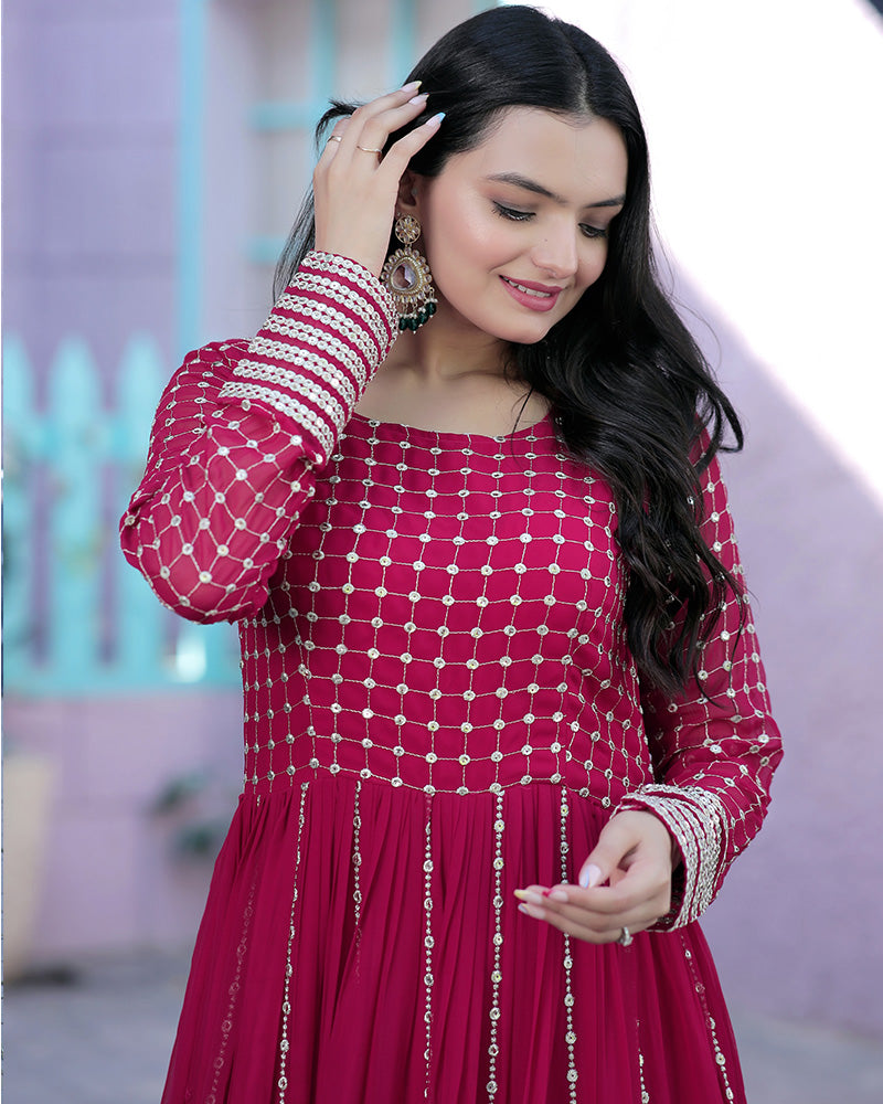 Pink Color Designer Zari Embriderd work Anarkali Gown