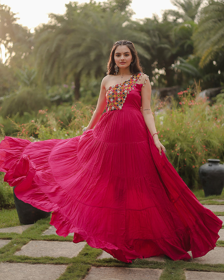 Beautiful Pink Color Reyon Anarkali Gown