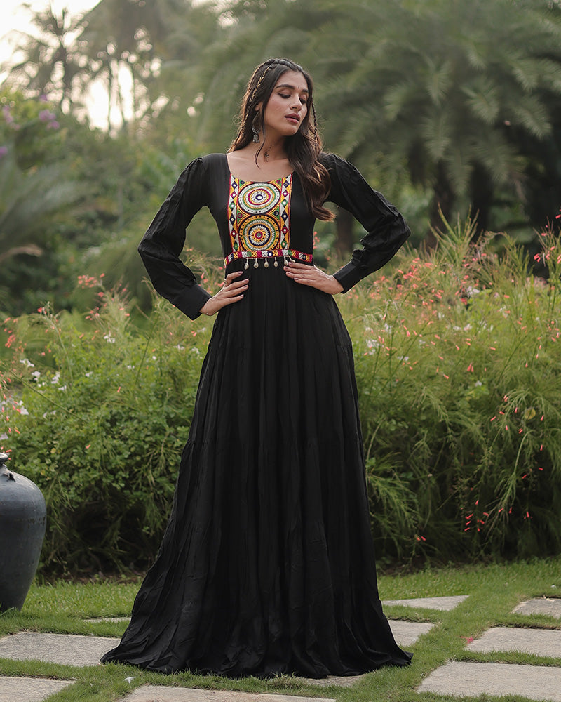 Beautiful Black Color Reyon Anarkali Gown