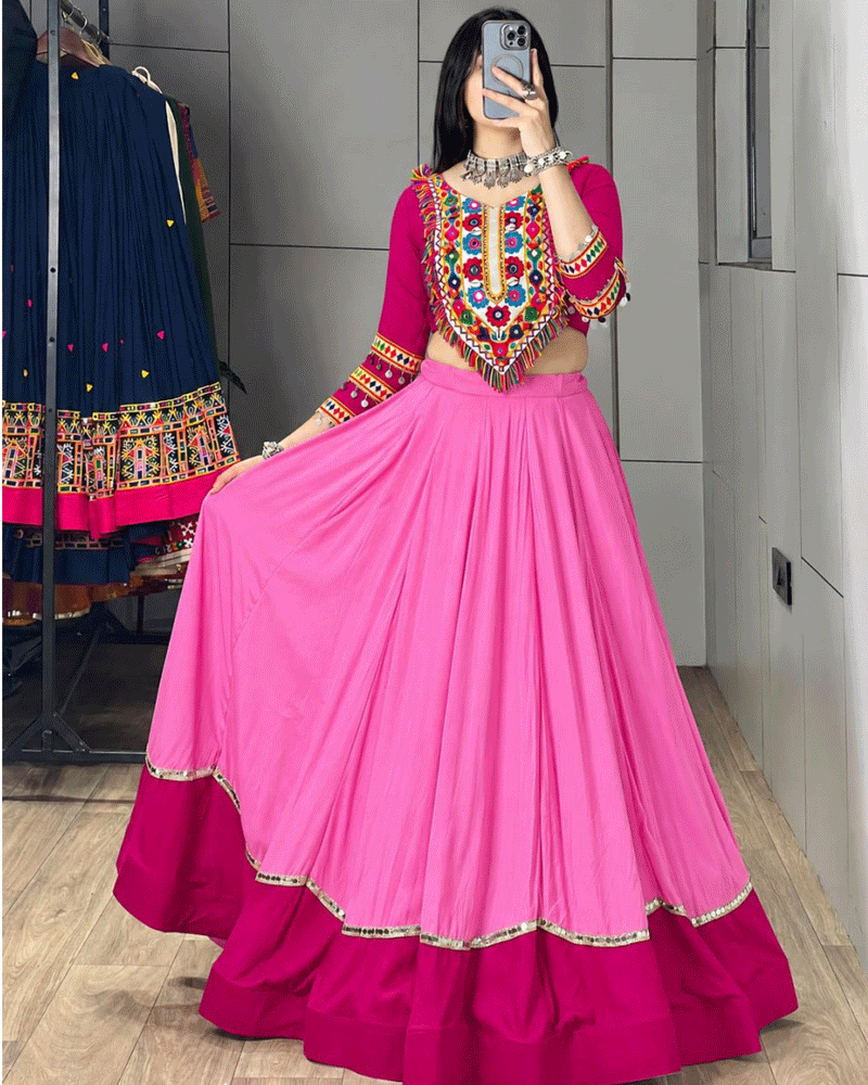Four Color Rayon Cotton Navratri Lehenga Set