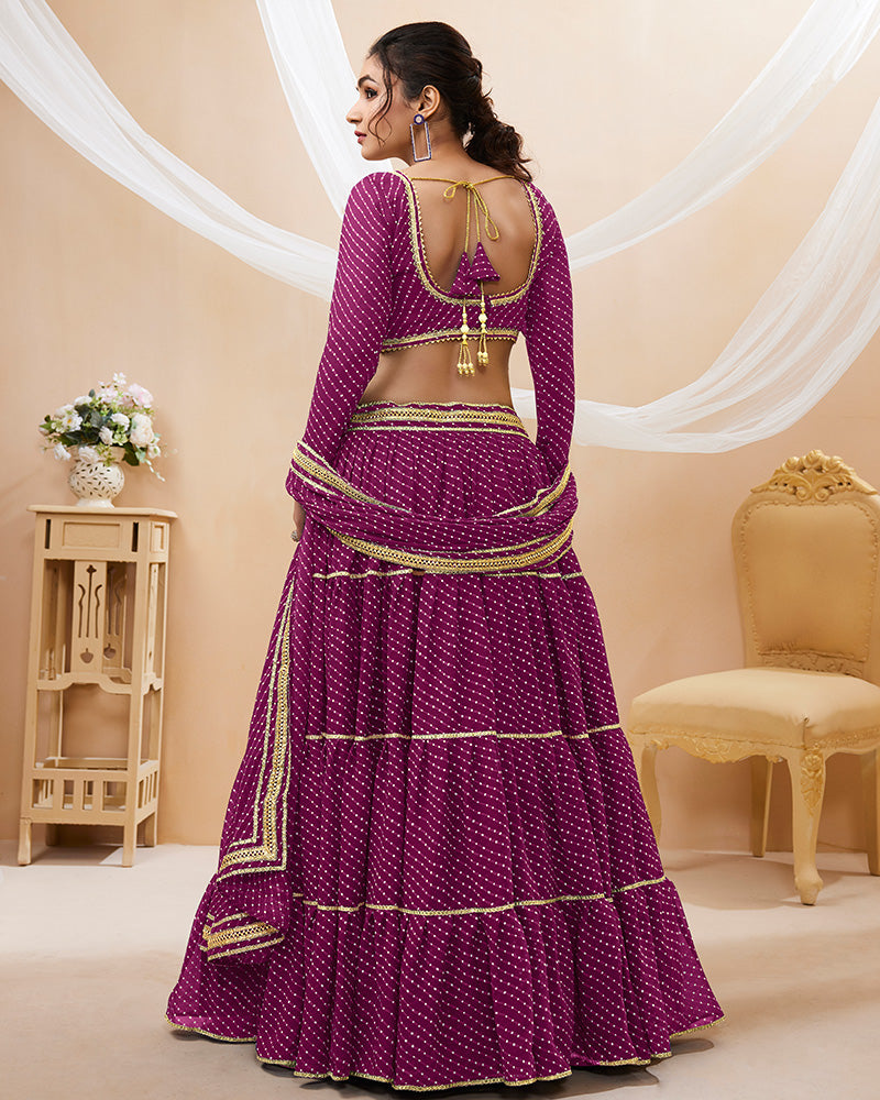 Purple Color Georgette Leheriya Printed Lehenga Choli
