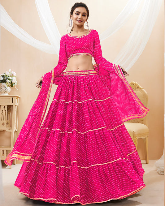 Pink Color Georgette Leheriya Printed Lehenga Choli