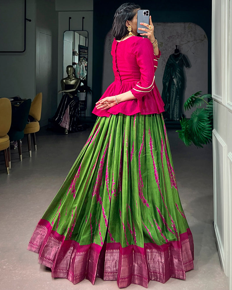 Pink Color Dola Silk Shibori Printed Lehenga Choli