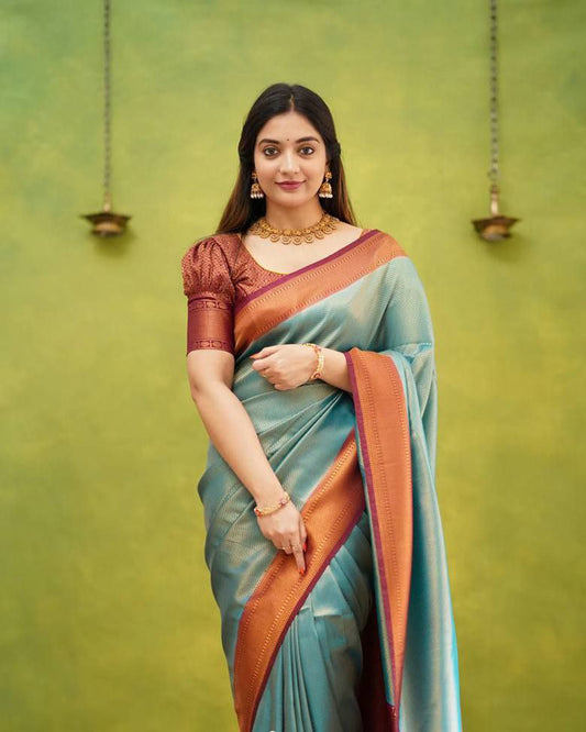 Gray Soft Lichi Silk Saree