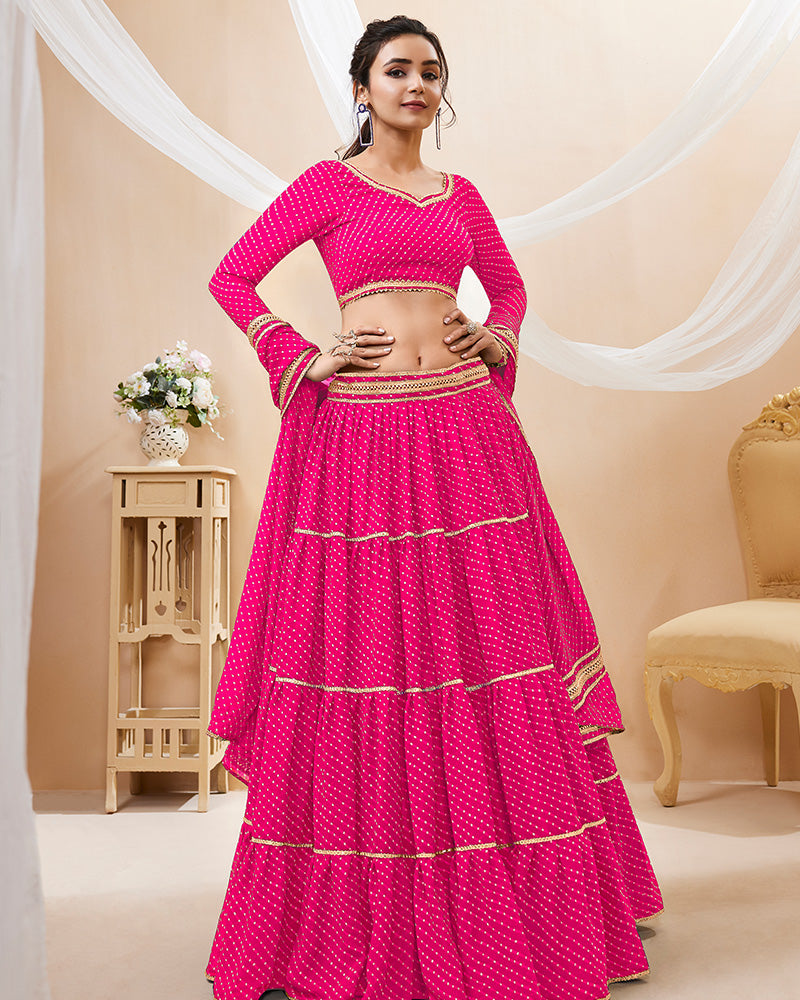 Pink Color Georgette Leheriya Printed Lehenga Choli