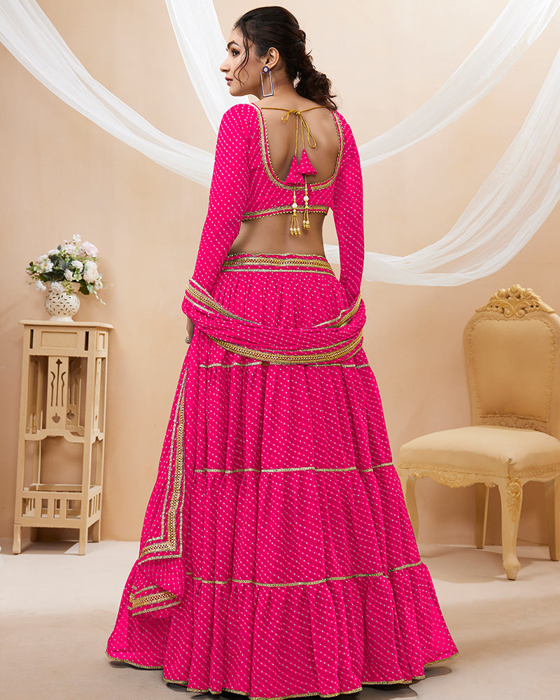 Pink Color Georgette Leheriya Printed Lehenga Choli