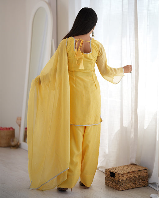 Yellow Color Crunchy Silk Farshi Suit