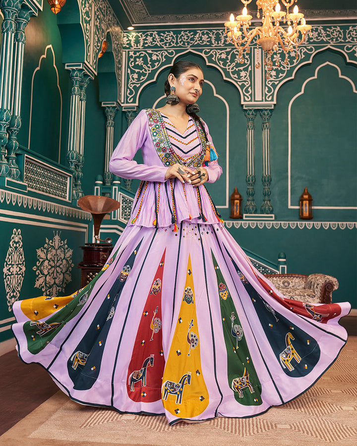 Lavender Color Maska Silk Navratri Lehenga Choli