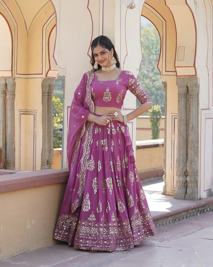 Onion Color Georgette Sequence Embroidery Lehenga Choli