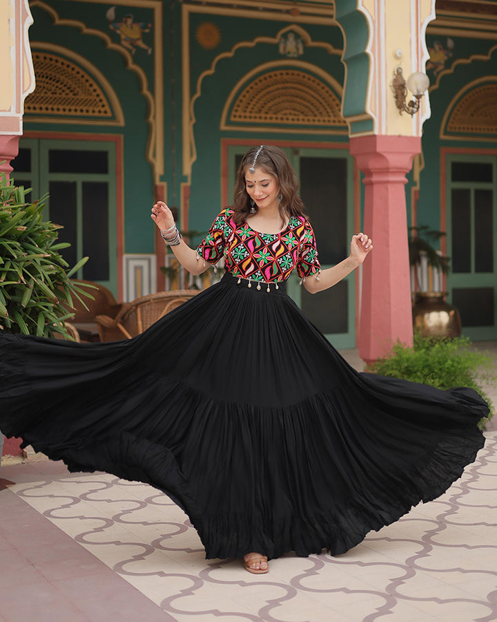 Black Color Rayon Navratri Gown