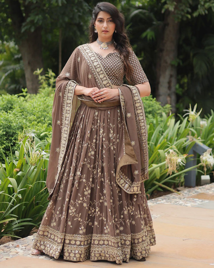 Brown Color Designing Blooming Lehenga Choli