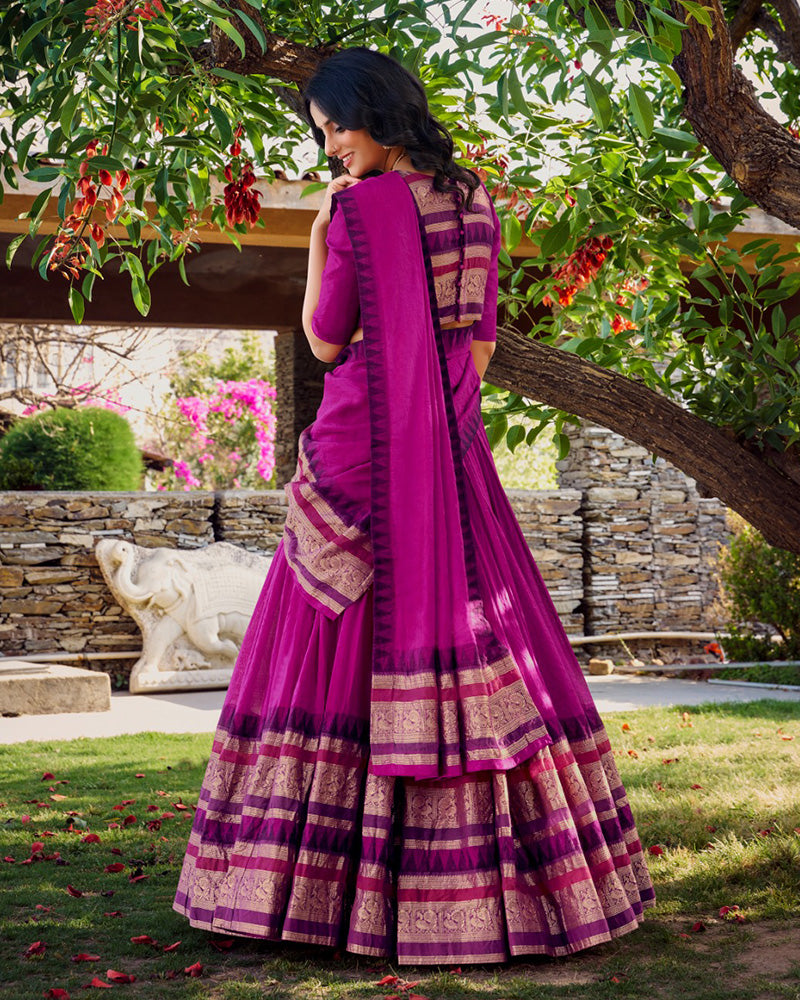 Pink Color Pure Chanderi Plain Half Saree