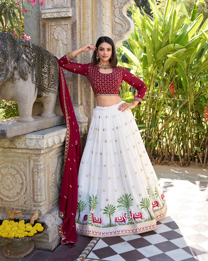 White Color Georgette Sequence Embroidered Lehenga Choli