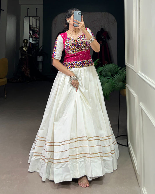 White Color Cotton Navratri Lehenga Choli