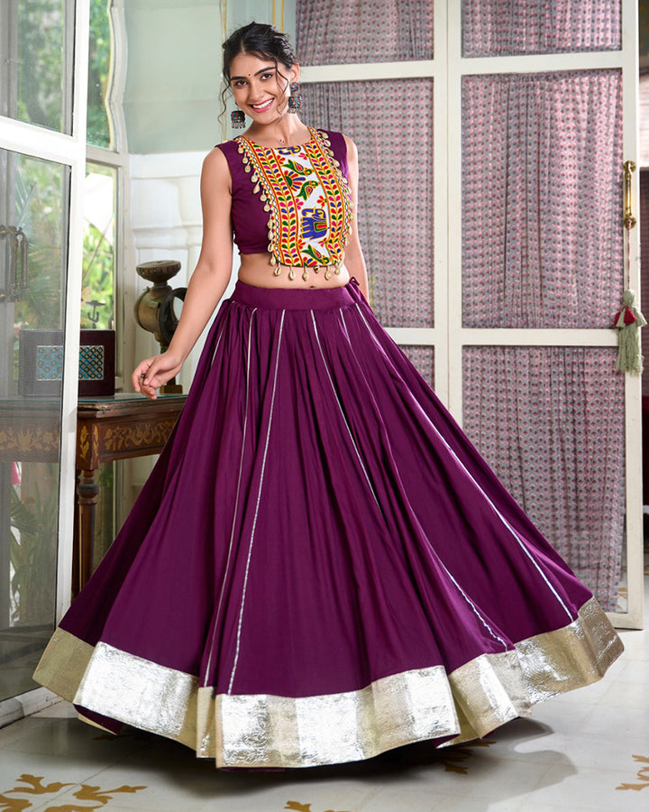 Wine Color Rayon Navratri Cowrie Touch Up Lehenga Choli